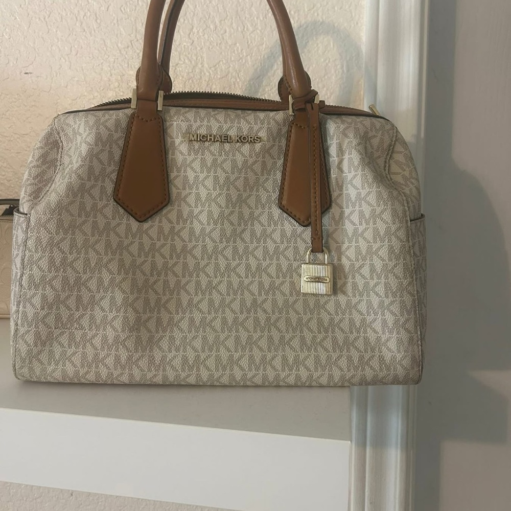 Michael Kors White and Brown Satchel